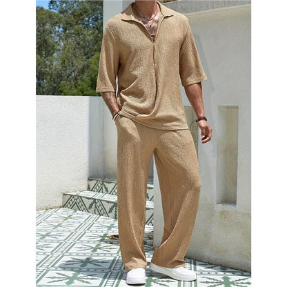Herren Freizeit-Set mit Struktur-Oberteil und Weite Hosen Modern