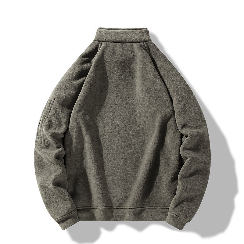 Herren Fleece Pullover Stehkragen Reißverschluss Taschen Warm