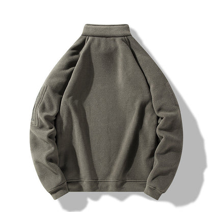 Herren Fleece Pullover Stehkragen Reißverschluss Taschen Warm