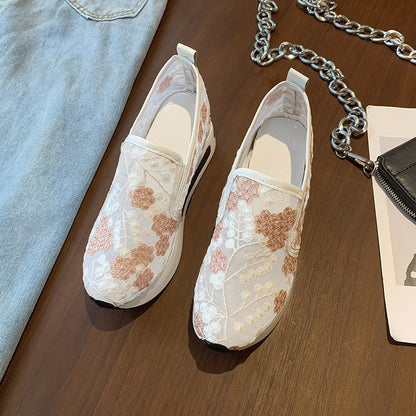 Damen Sneaker Slip-On Blumen Stickerei Mode Schuhe