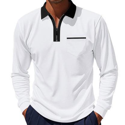 Herren Polohemd Langarm Modern mit Reißverschluss und Brusttasche