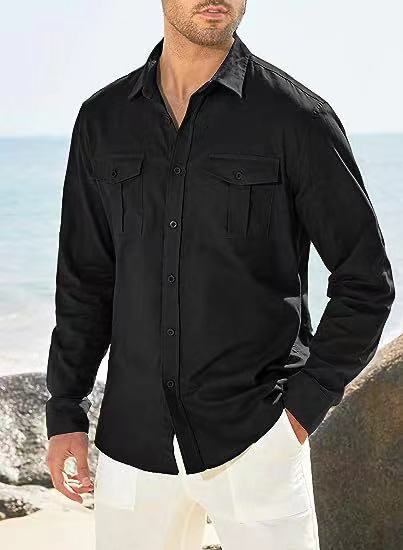 Herren Leichtes Baumwollhemd Mit Brusttasche Sommer