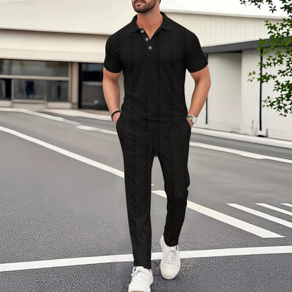 Herren Polo Jogger Set Modern Strukturiert