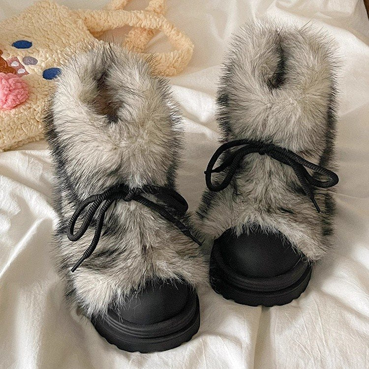 Damen Winterboots Flauschig Warm mit Kunstfellkragen Rutschfest