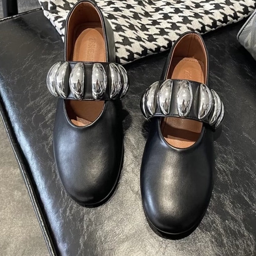 Damen Ballerinas Schuhe Elegante Metallriemchen