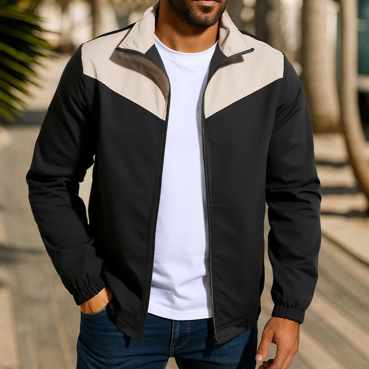 Herren Freizeitjacke Sportlich Farbblock Design Modern