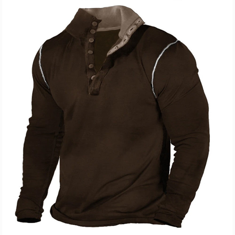 Herren Langarmshirt Weich Baumwolle Modern Knopfleiste