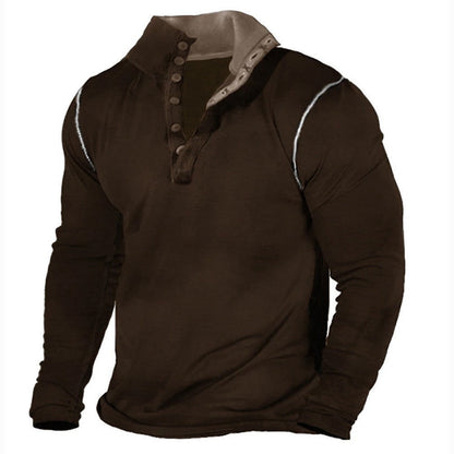 Herren Langarmshirt Weich Baumwolle Modern Knopfleiste