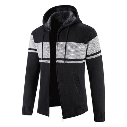 Herren Strickjacke Warm Fleece Kapuze Grau