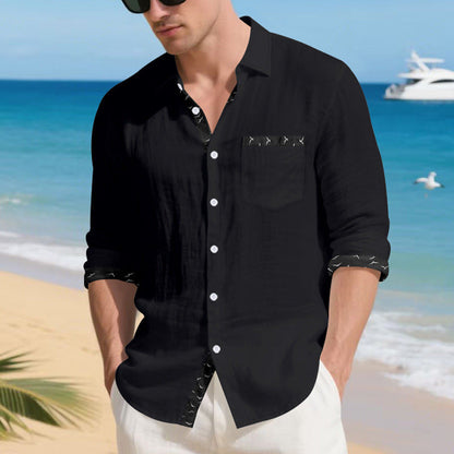 Herren Hemd Langarm Casual Modisch mit Brusttasche
