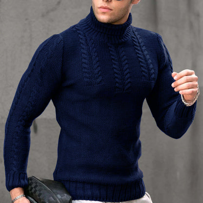 Herren Strickpullover Hochkragen Zopfmuster Elegant