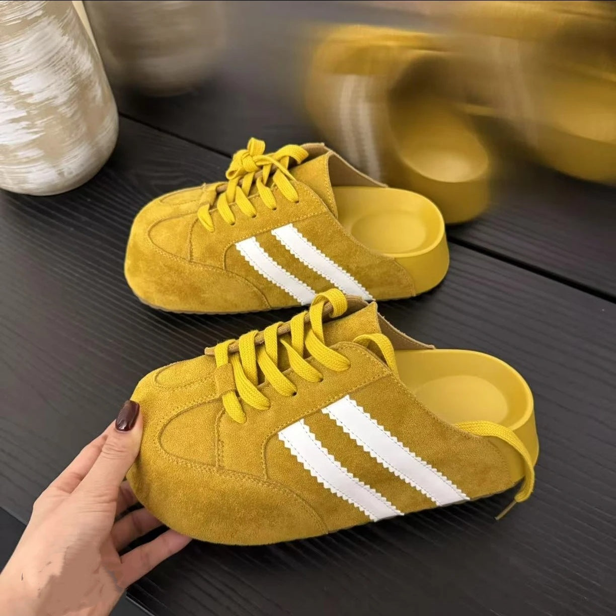 Damen Clogs Sportlich Wildleder Schnürung Klassisch