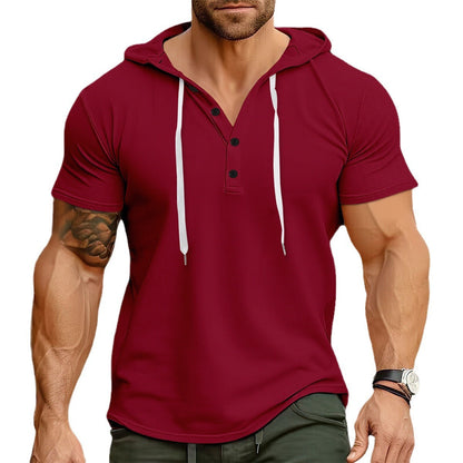 Herren Hemd Kapuze Kurzarm mit Knöpfen Modern