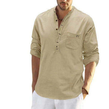 Herren Langarmshirt Leicht Knopfleiste Modern Slimfit
