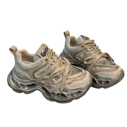 Damen Sneaker Sportlich Chunky mit Glitzer