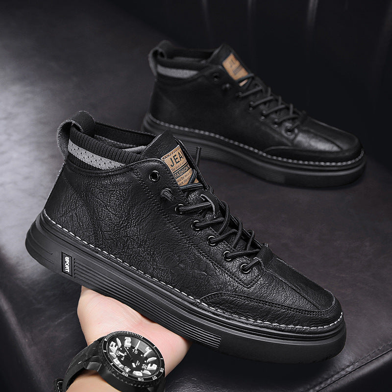 Damen High-Top Sneaker Leder Schwarz Elegantes Design
