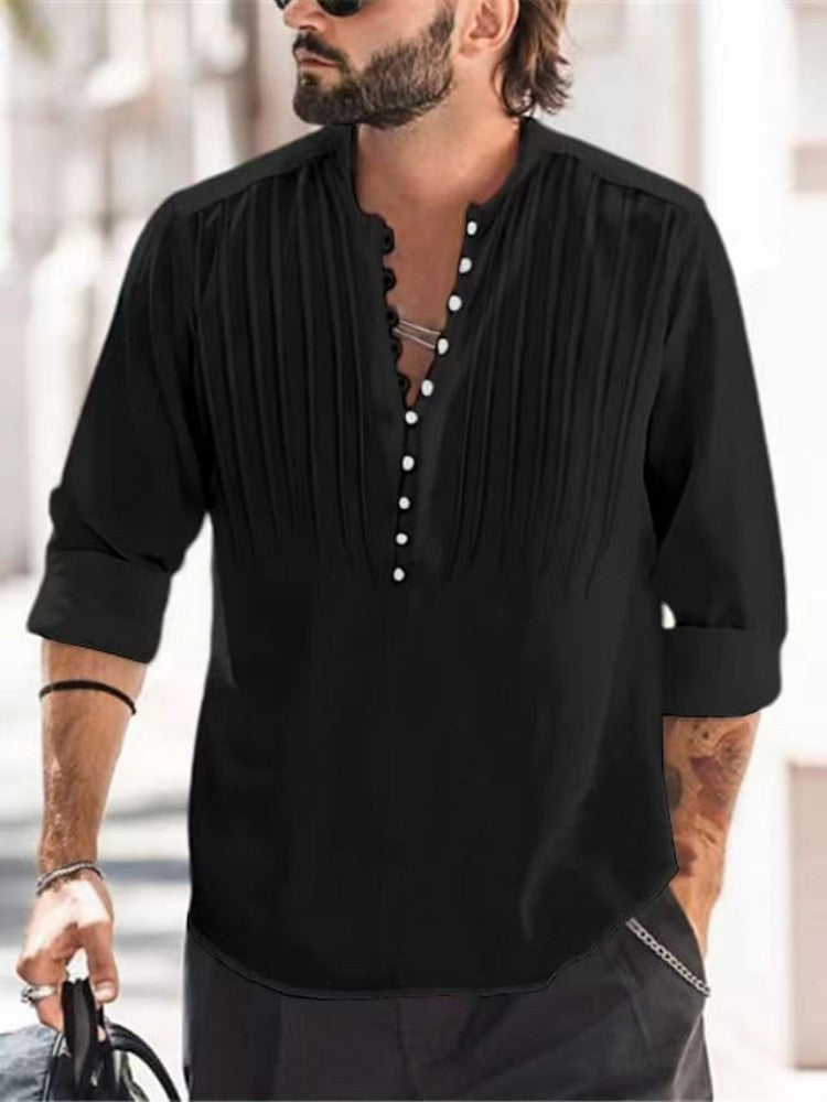 Herren Hemd Plissee Elegantes Button Down Design