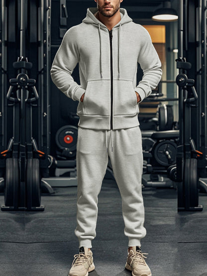 Herren Trainingsanzug Sportlich Kapuze Reißverschluss Jogginganzug