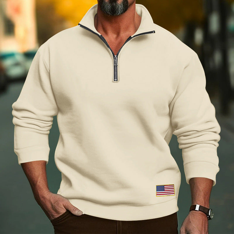 Herren Fleecepullover Modern mit Reißverschluss USA Flagge