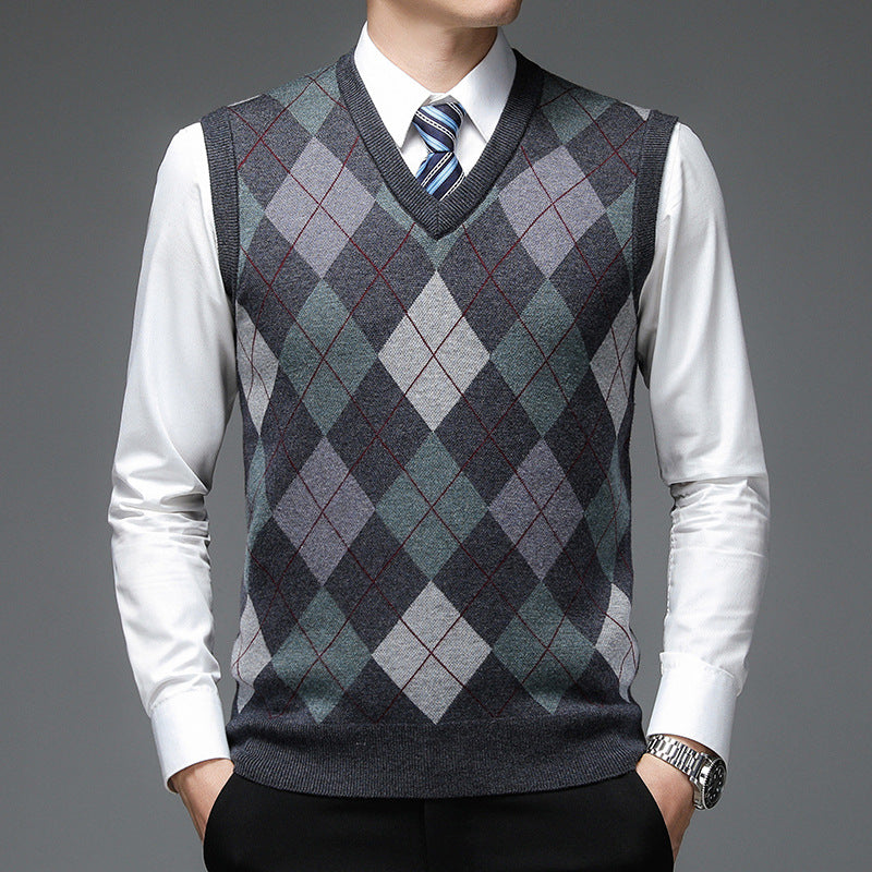 Herren Strickpullover V-Ausschnitt Rautenmuster Modern - BerlinGlamour
