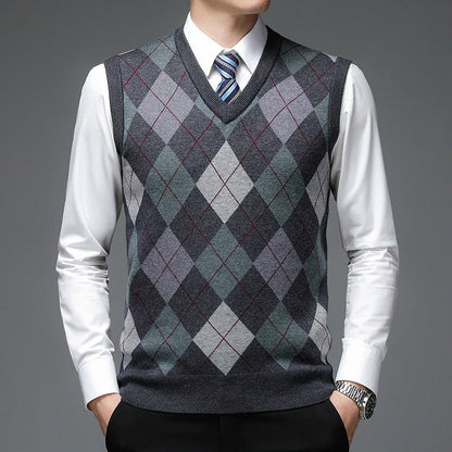 Herren Strickpullover V-Ausschnitt Rautenmuster Modern - BerlinGlamour