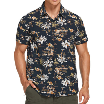Herren Hemd Kurzarm Blumenmuster Modern - BerlinGlamour