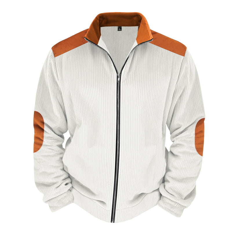 Herren Sportjacke Rippenstruktur Kontrastärmel Modern