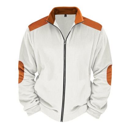 Herren Sportjacke Rippenstruktur Kontrastärmel Modern