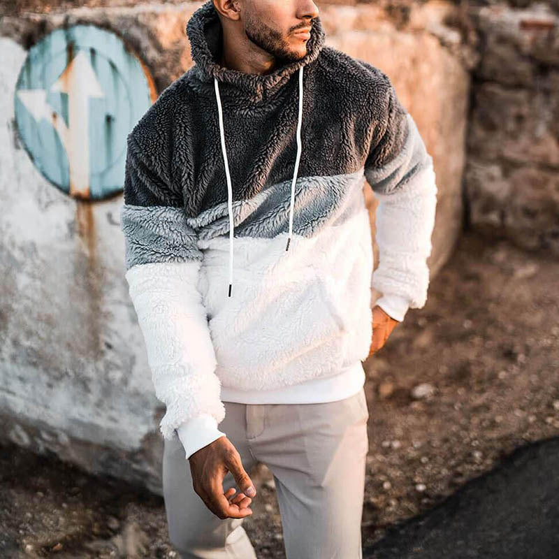 Herren Fleece Hoodie Modern Farbblock Design Kuschelig
