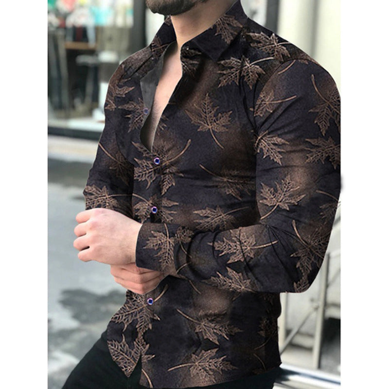 Herren Langarmhemd Modern Blattmuster Elegant Berlin