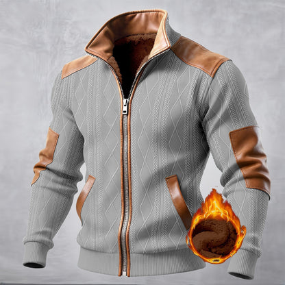 Herren Lederjacke Mit Muster Und Innenfutter Schwarz