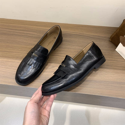 Damen Mokassins Elegante Quasten Design Schwarz