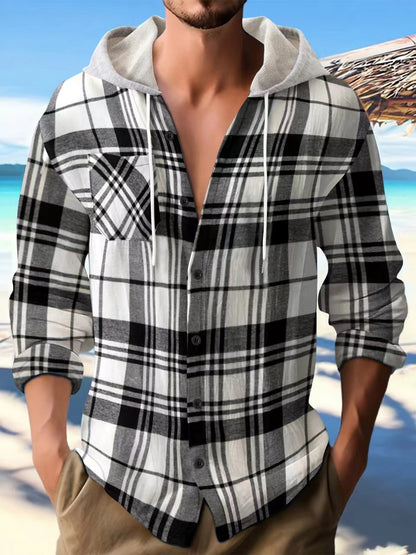 Herren Kapuzenhemd Karomuster Modern Style