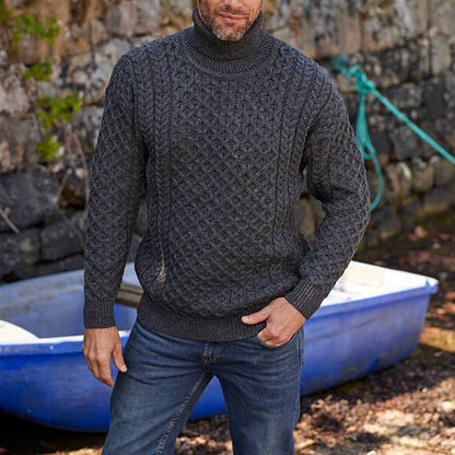 Herren Strickpullover Zopf Muster Hochkragen Modern