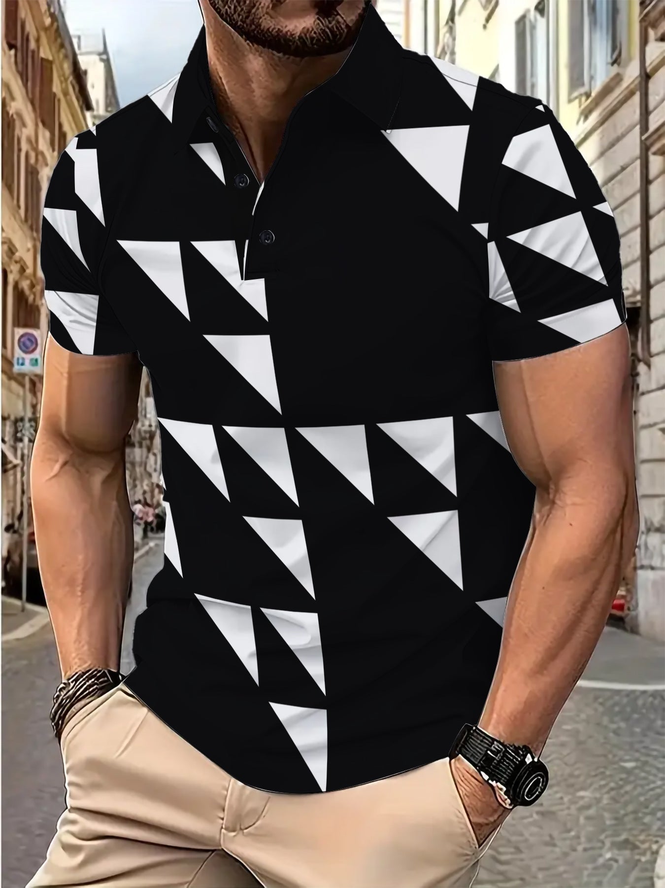 Herren Poloshirt Geometrisches Motiv Modern Berlin Style