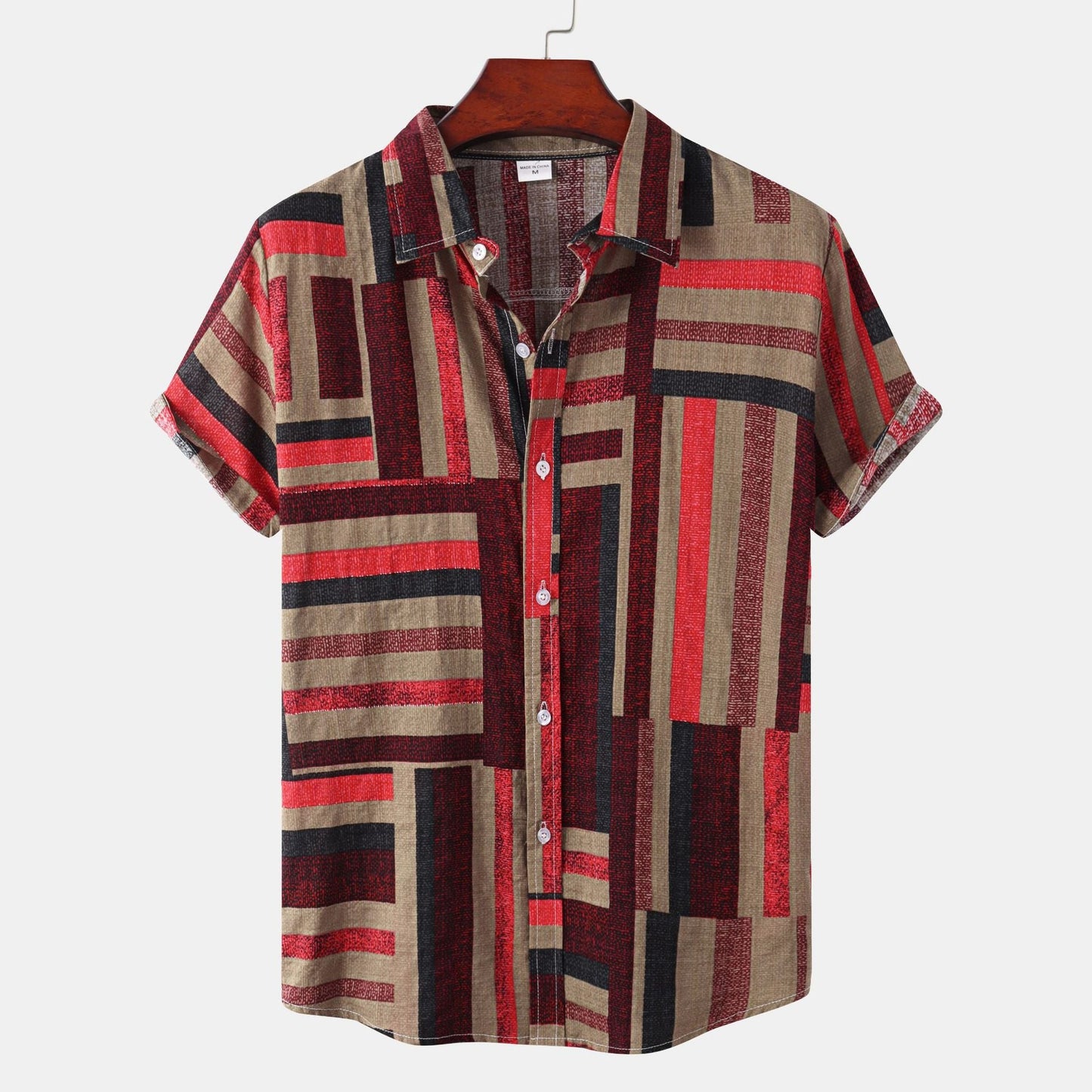 Herren Kurzarmhemd mit Patchwork-Muster Locker Sitz - BerlinGlamour