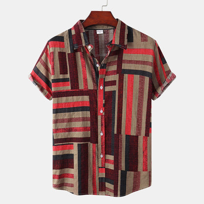 Herren Kurzarmhemd mit Patchwork-Muster Locker Sitz - BerlinGlamour