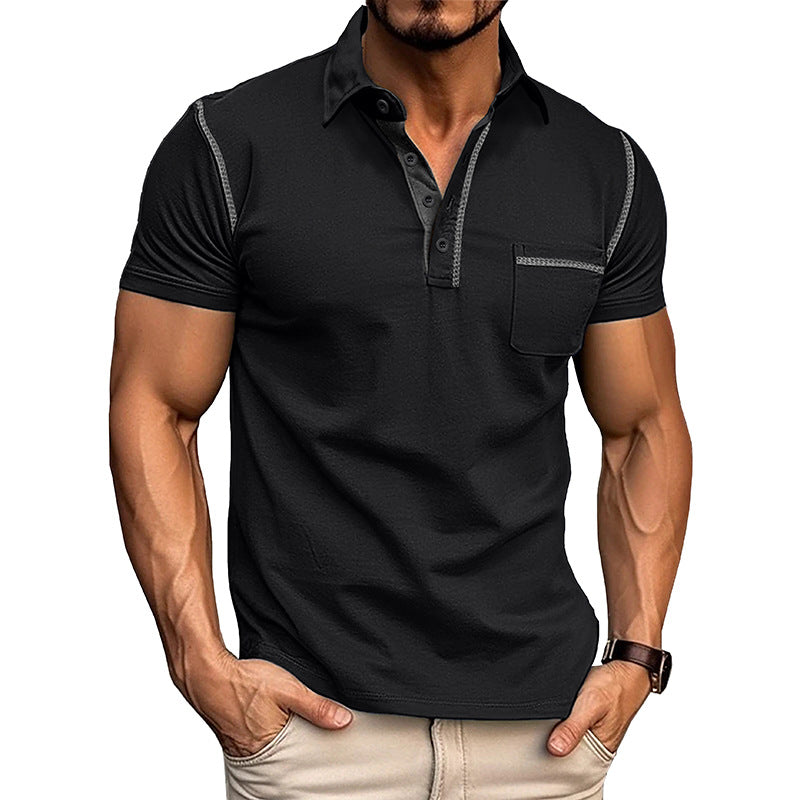 Herren Henley Hemd Kurzarm Modern mit Brusttasche