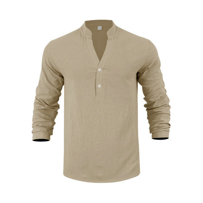 Herren Langarmshirt Atmungsaktiv Baumwolle Knopfverschluss Modern