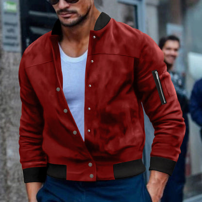 Herren Bomberjacke Reißverschluss Taschen Modern Schwarz