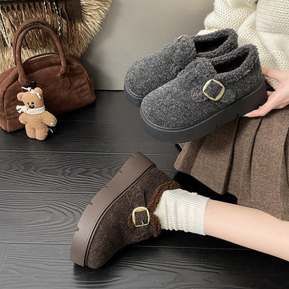 Damen Clogs Kuschelig Kunstfell Schnallenverschluss Modern