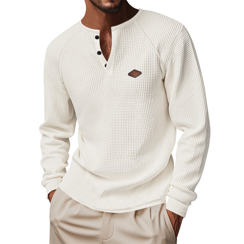 Herren Langarmshirt Baumwollmix Strukturiert Modern