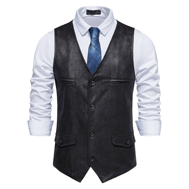 Lederweste Herren Elegante Ledermantel mit Taschen Schwarz