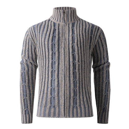 Herren Strickjacke Hochkragen Zopfmuster Elegant