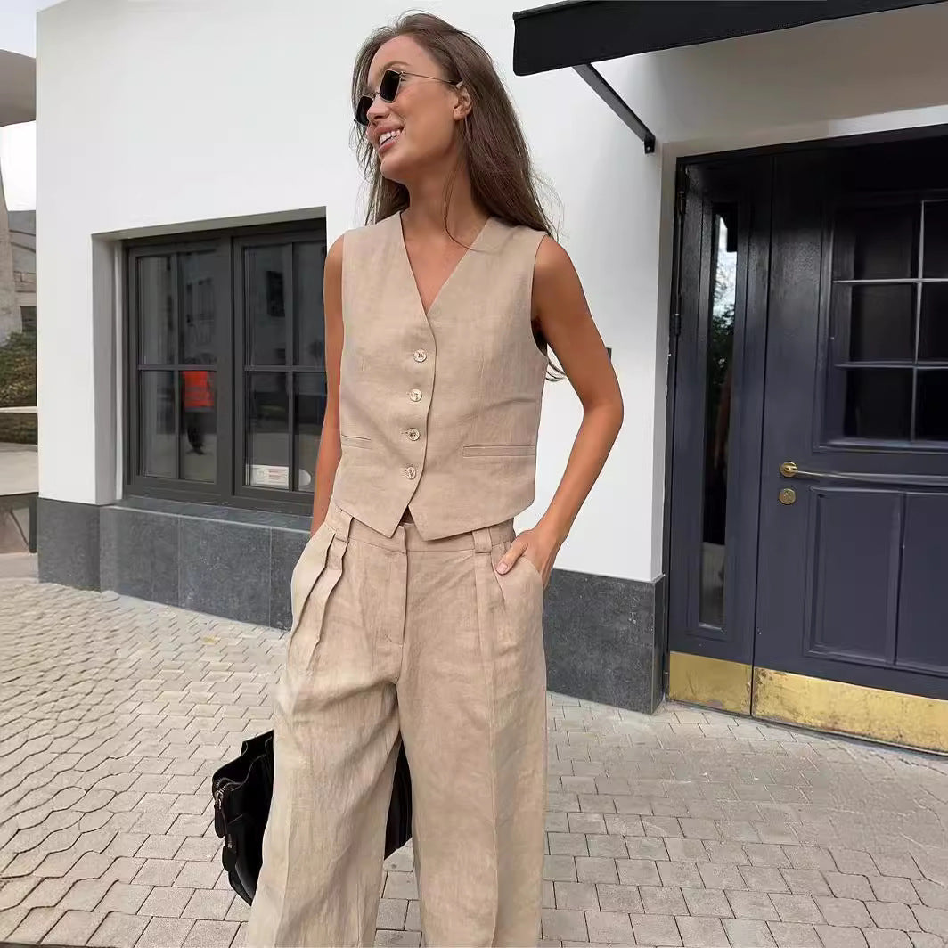 Damen Set Ärmelloses Gilet und Weite Jogginghose