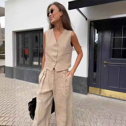 Damen Set Ärmelloses Gilet und Weite Jogginghose