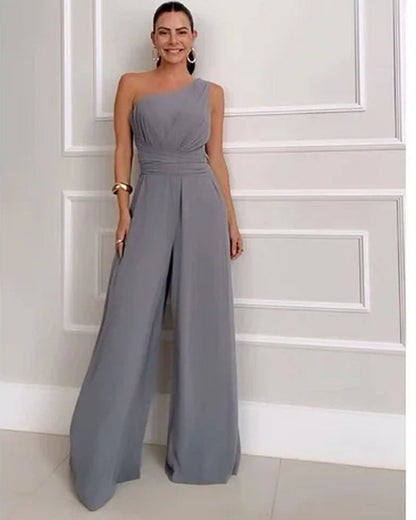 Damen Jumpsuit Elegantes Weitbein-Design Asymmetrisch