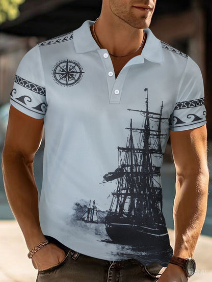 Herren Poloshirt Modern Maritim Blau