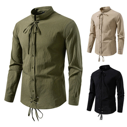 Herren Longsleeve Hemd Modern mit Kordelzug Schwarz