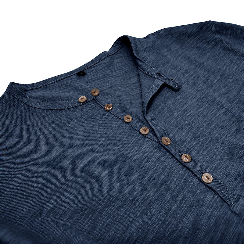 Herren Langarm-Shirt Modern mit Knöpfen Schwarz